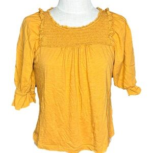 Anthropologie Yellow Smocked Puff Sleeve Blouse